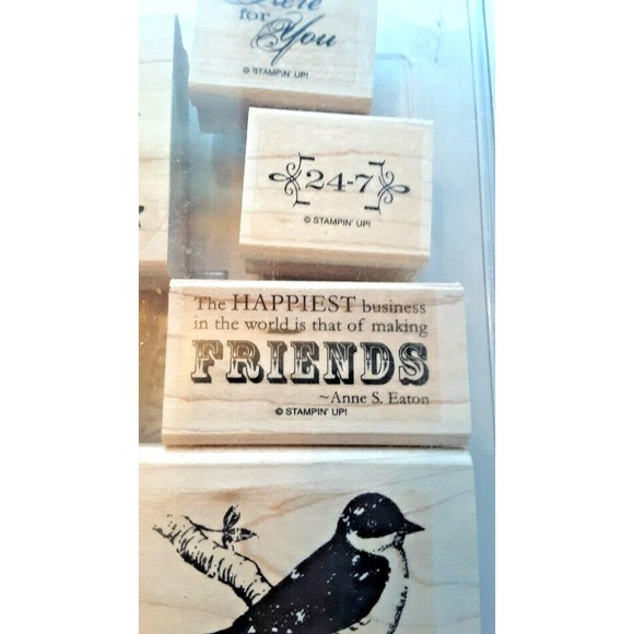 Retired Stampin' Up! "Friends 24-7" Stamp Set Wood Mounted Floral Bird - Picture 5 of 9